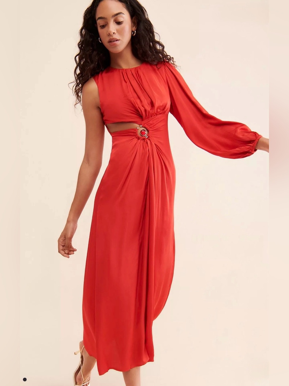 Farm Rio Red One-Shoulder Cutout Midi Dress XS